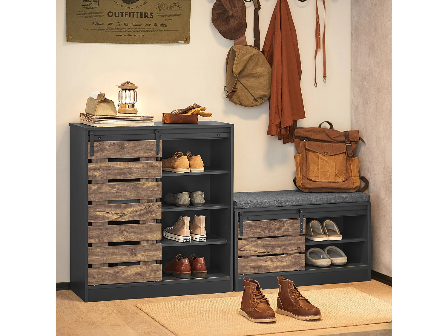 SoBuy FSR120-HG Schoenenopbergkast Schoenenkast Schoenenkist Inkomkast Opbergkast voor schoenen met schuifdeur - 80x35x48cm