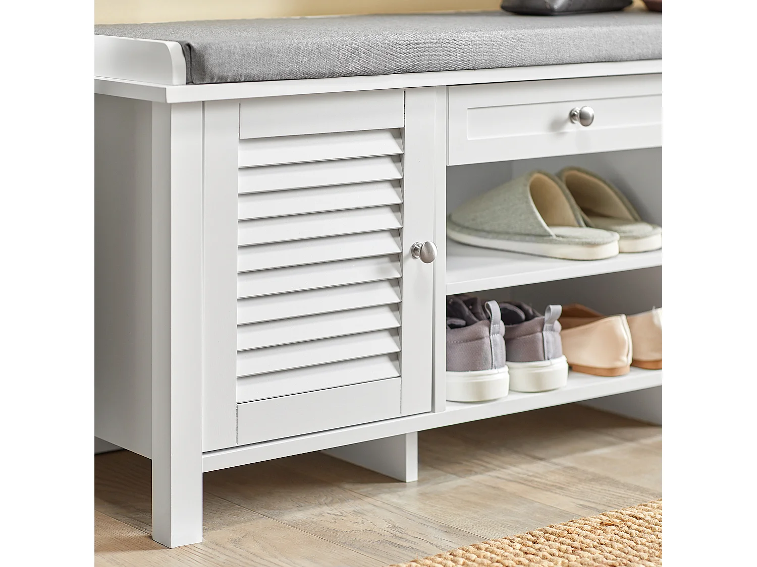 SoBuy FSR83-W Opbergbank met gestoffeerd kussen Lage kast Entree Schoenenkast Comfortabele bank