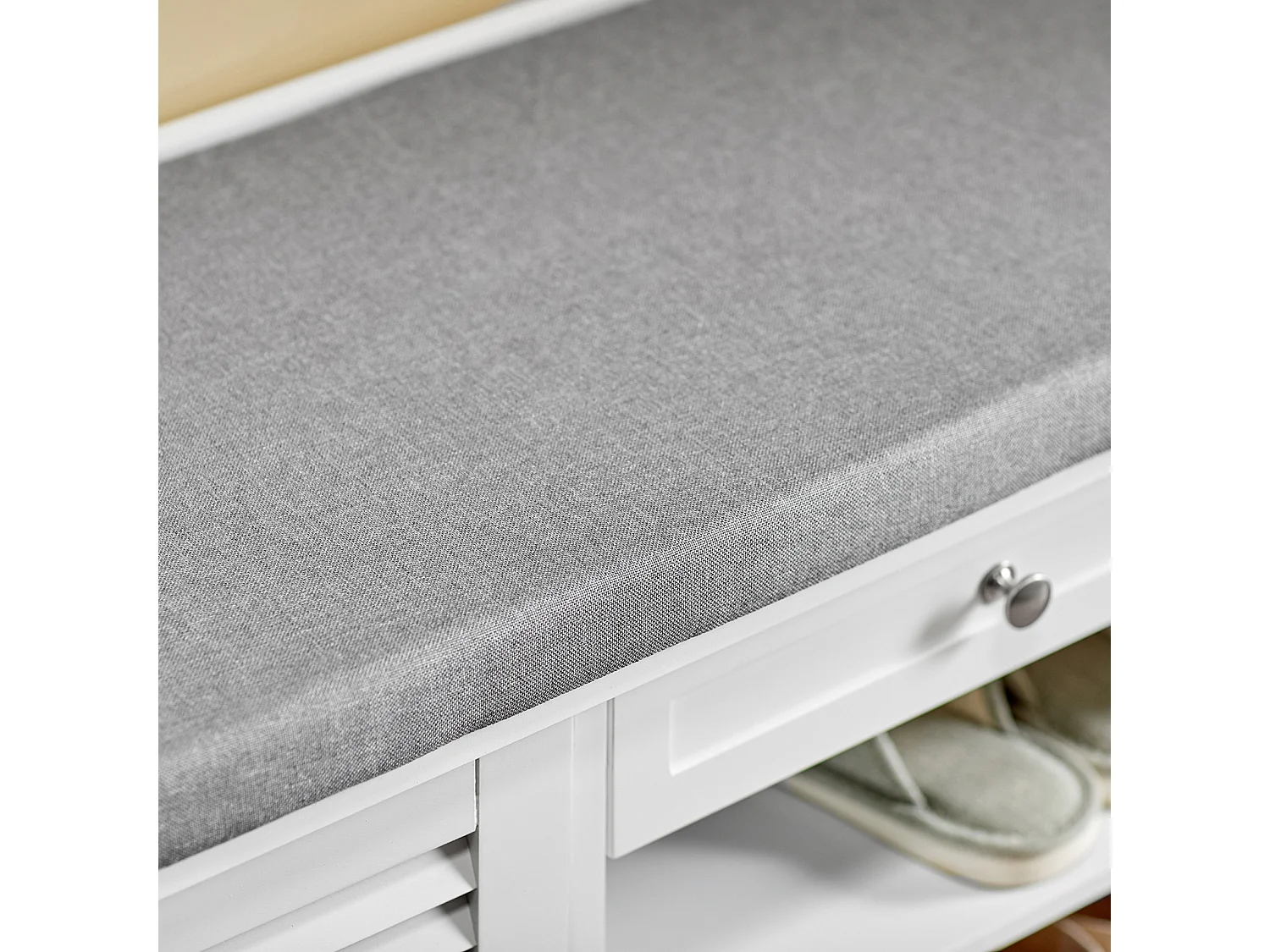 SoBuy FSR83-W Opbergbank met gestoffeerd kussen Lage kast Entree Schoenenkast Comfortabele bank