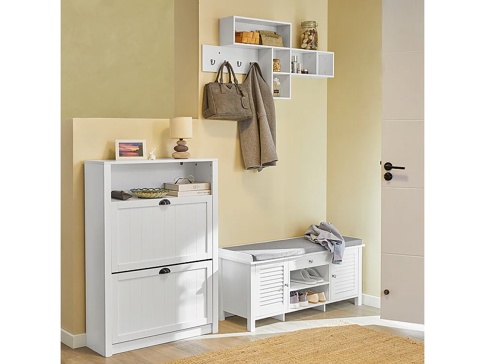 SoBuy FSR83-W Opbergbank met gestoffeerd kussen Lage kast Entree Schoenenkast Comfortabele bank