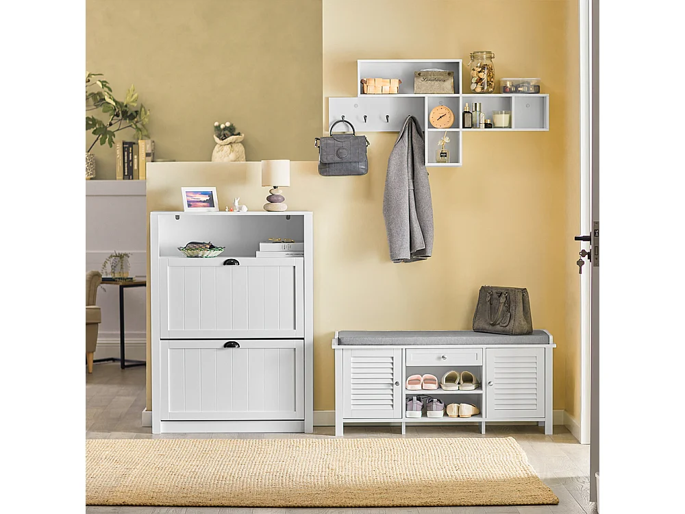 SoBuy FSR83-W Opbergbank met gestoffeerd kussen Lage kast Entree Schoenenkast Comfortabele bank