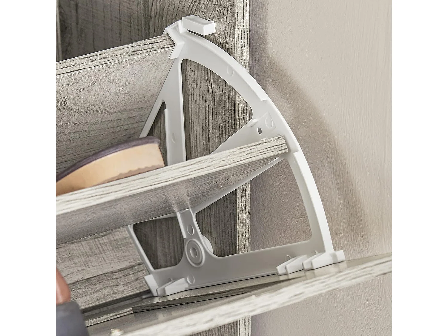 Armoire À Chaussures Avec 2 Abattants Pour Entrée Couloir, Effet Bois, Fsr137-hg