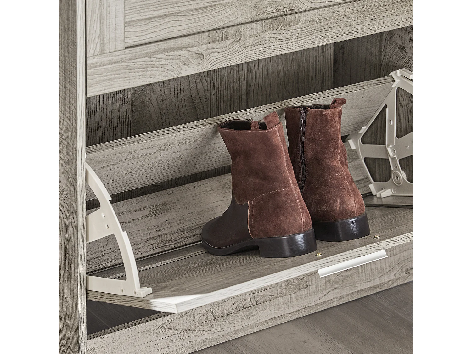 Armoire À Chaussures Avec 2 Abattants Pour Entrée Couloir, Effet Bois, Fsr137-hg