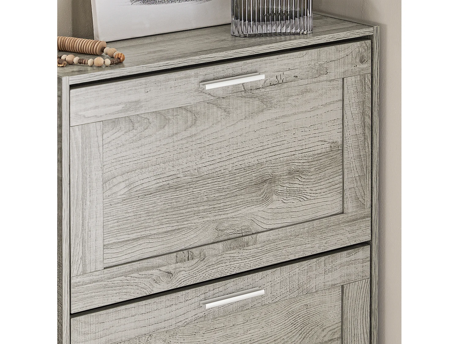 Armoire À Chaussures Avec 2 Abattants Pour Entrée Couloir, Effet Bois, Fsr137-hg