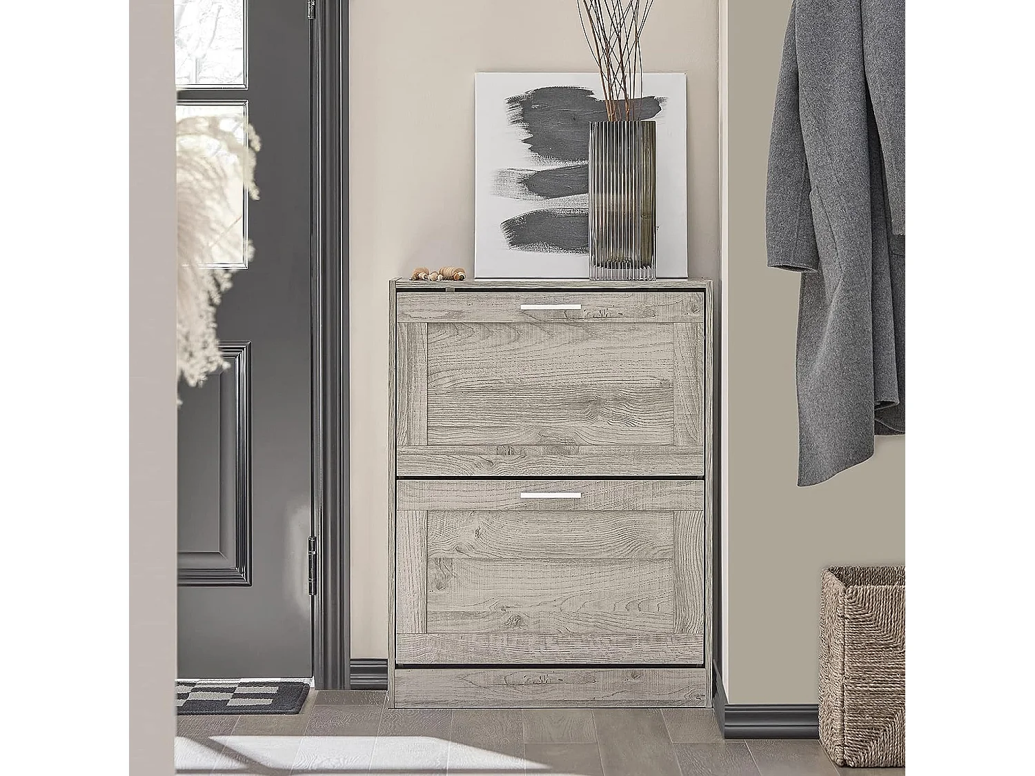 SoBuy FSR137-HG schoenenrek schoenenkast met 2 kleppen schoenenrek smal schoenencommode