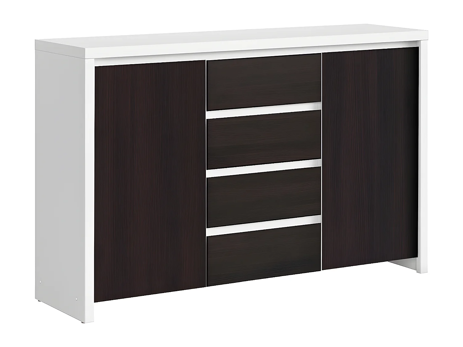 Buffet 2 portes 4 tiroirs Soren Blanc et Bois Wengé