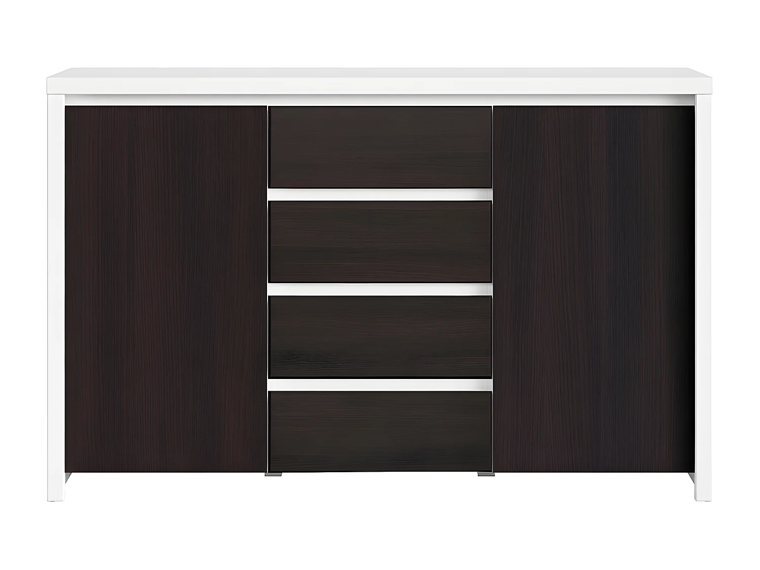 Buffet 2 portes 4 tiroirs Soren Blanc et Bois Wengé