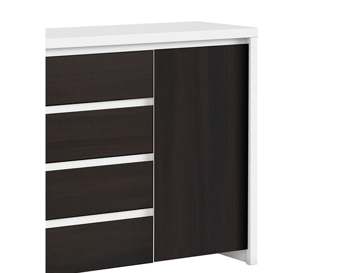 Buffet 2 portes 4 tiroirs Soren Blanc et Bois Wengé