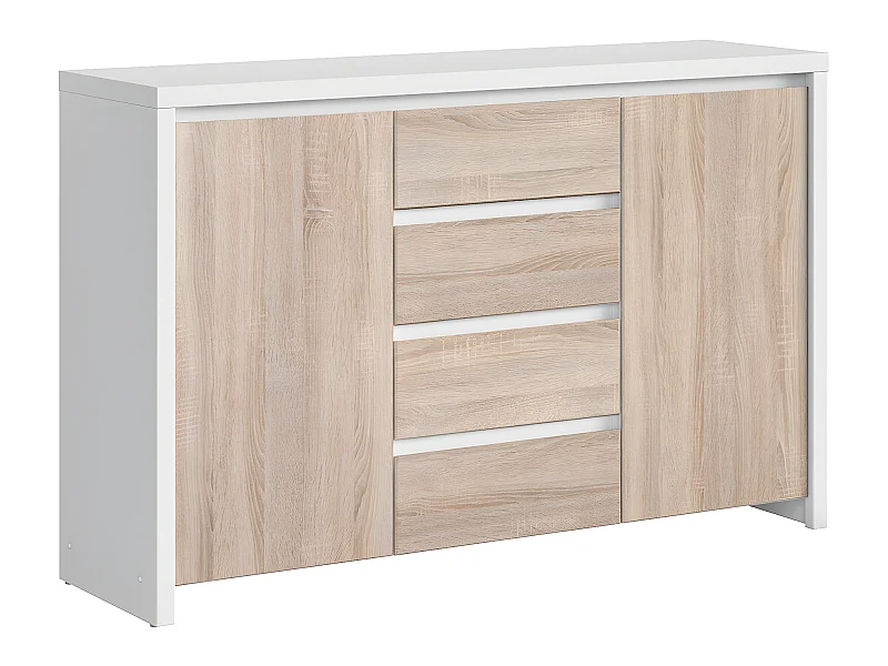 Buffet 2 portes 4 tiroirs Soren Blanc et Bois