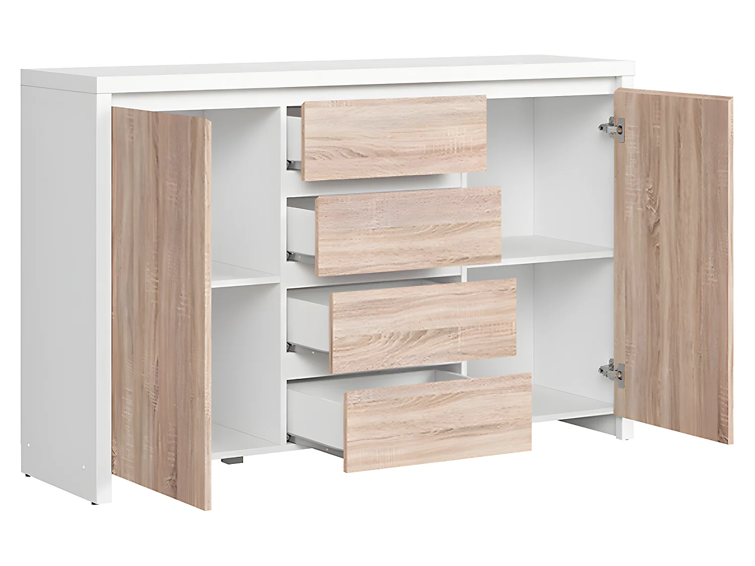 Buffet 2 portes 4 tiroirs Soren Blanc et Bois
