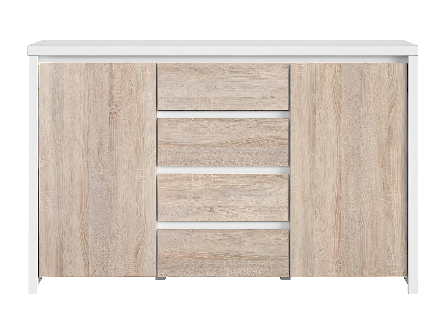 Buffet 2 portes 4 tiroirs Soren Blanc et Bois