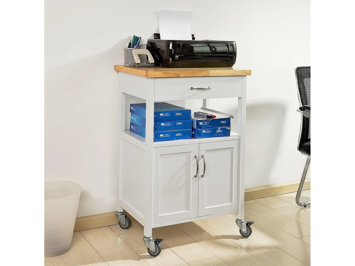 Meuble De Rangement À Roulettes, Caisson Roulant, Chariot L60xh90xp44cm, Fkw22-wn