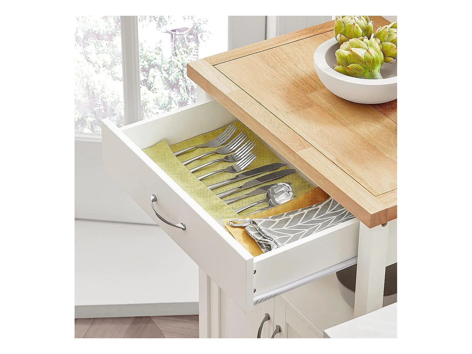 SoBuy FKW22-WN Keukentrolley - Opbergruimte - Wielen - Kantoor - Servies - Wit