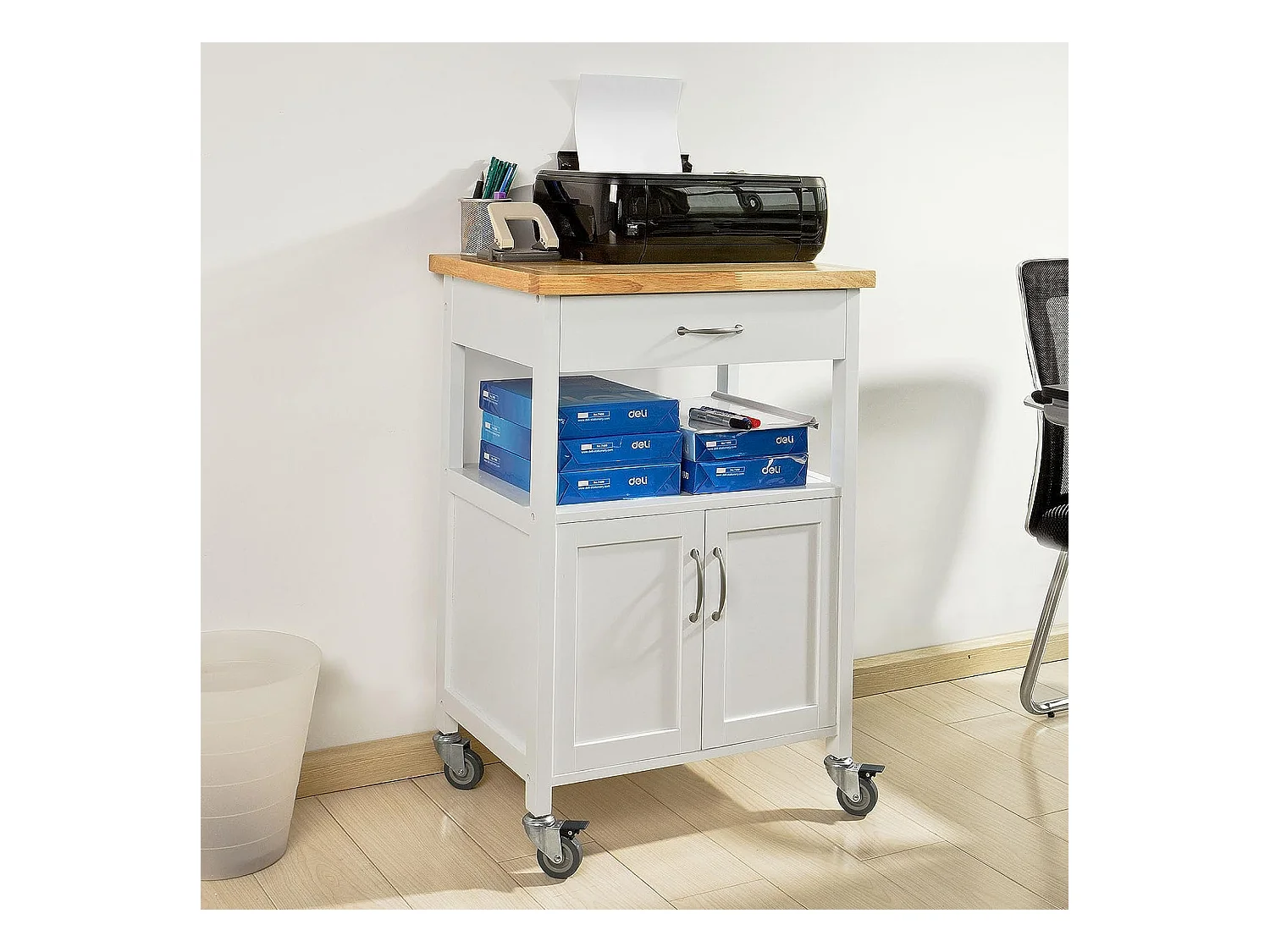 SoBuy FKW22-WN Keukentrolley - Opbergruimte - Wielen - Kantoor - Servies - Wit