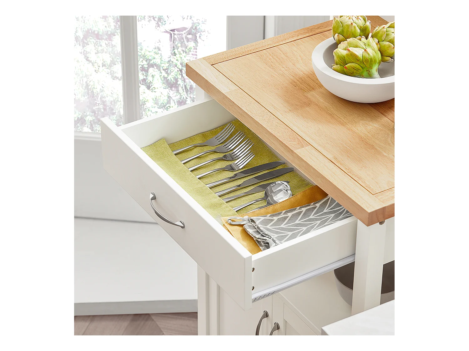 SoBuy FKW22-WN Keukentrolley - Opbergruimte - Wielen - Kantoor - Servies - Wit