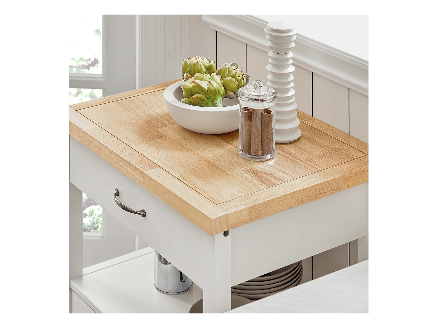 SoBuy FKW22-WN Keukentrolley - Opbergruimte - Wielen - Kantoor - Servies - Wit