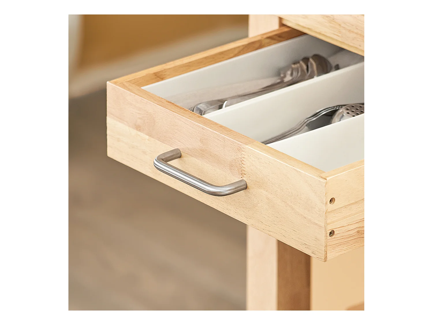 Chariot De Cuisine En Bois D'hévéa Kitchen Trolley Desserte Roulante Avec Deux Étagères, Fkw24-n