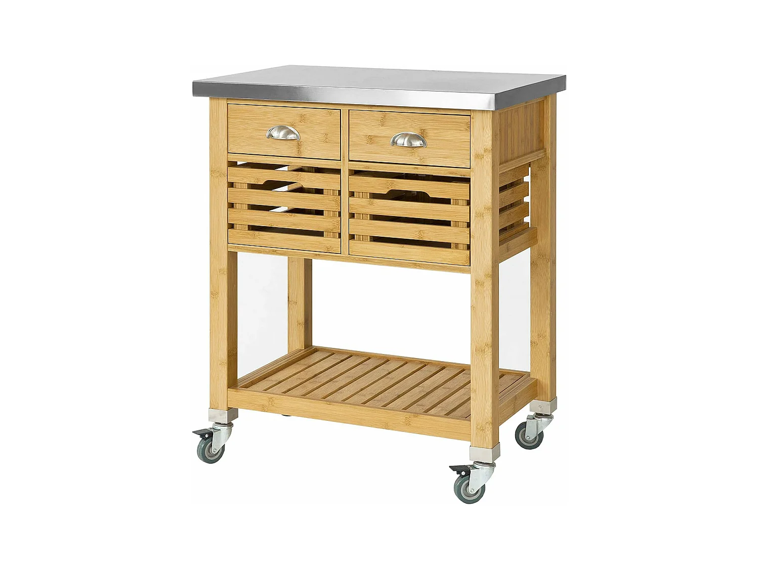 Desserte Sur Roulettes Armoire De Rangement En Bambou Plan De Travailen En Acier Inox, Fkw40-n