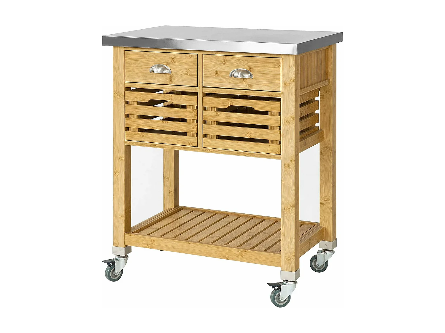 Desserte Sur Roulettes Armoire De Rangement En Bambou Plan De Travailen En Acier Inox, Fkw40-n