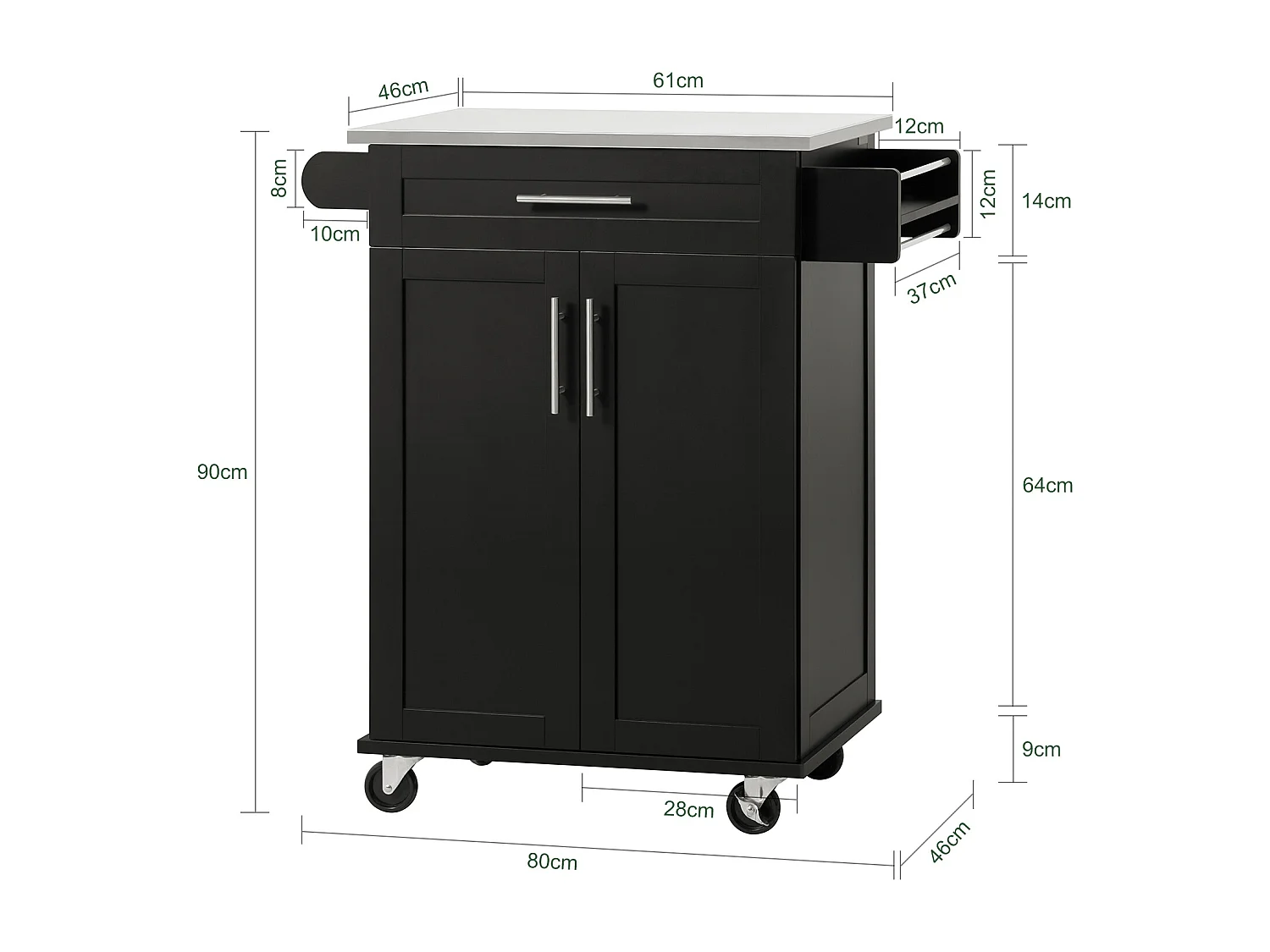 Küchenwagen FKW110-SCH 83 x 90 x 46 cm Schwarz