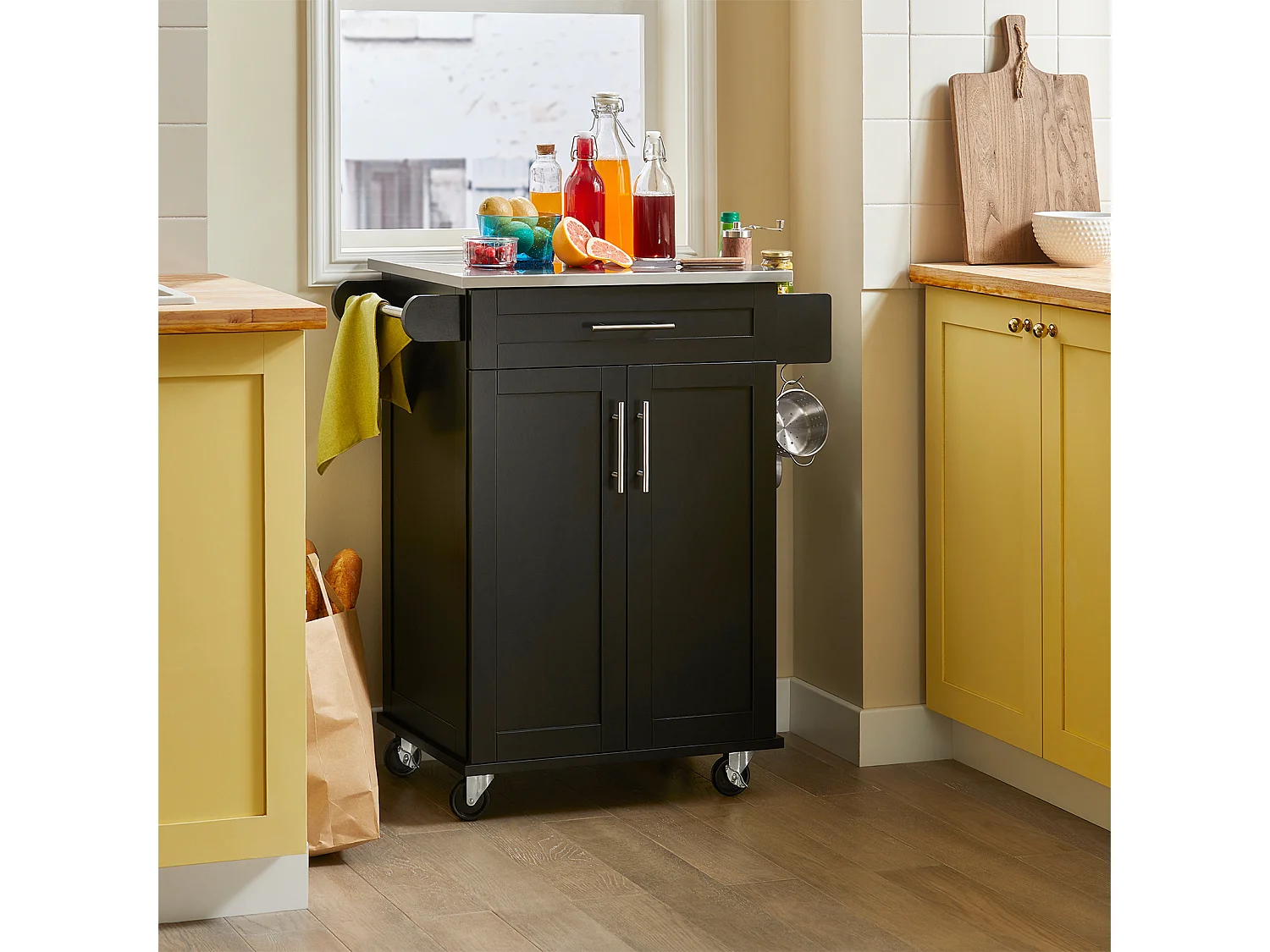 Desserte Roulante Chariot De Cuisine Meuble De Rangement À Roulettes Multifonction, Fkw110-sch