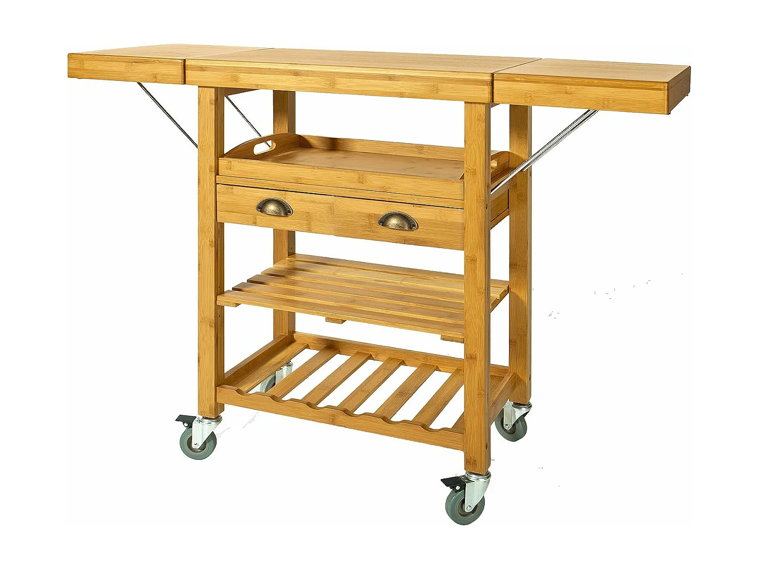 SoBuy FKW25-N Uitklapbare Keukentrolley Serveerwagen met Zwenkwielen - Bamboe
