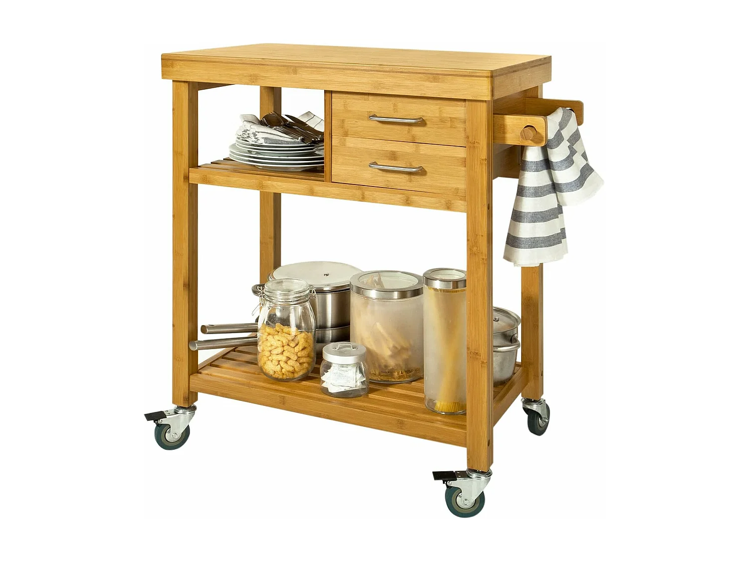 Meuble Rangement Cuisine Roulant En Bambou, Chariot De Cuisine, Desserte À Roulettes Fkw26-n