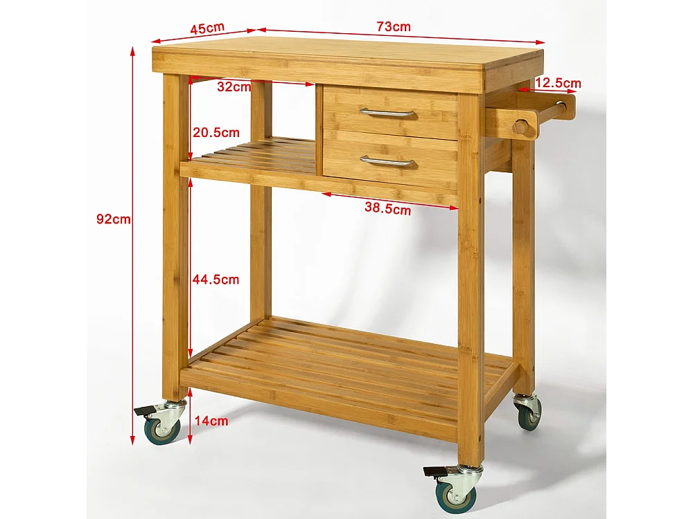 Meuble Rangement Cuisine Roulant En Bambou, Chariot De Cuisine, Desserte À Roulettes Fkw26-n