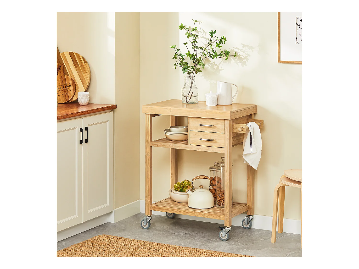 SoBuy Wózek serwisowy z bambusa FKW26-N