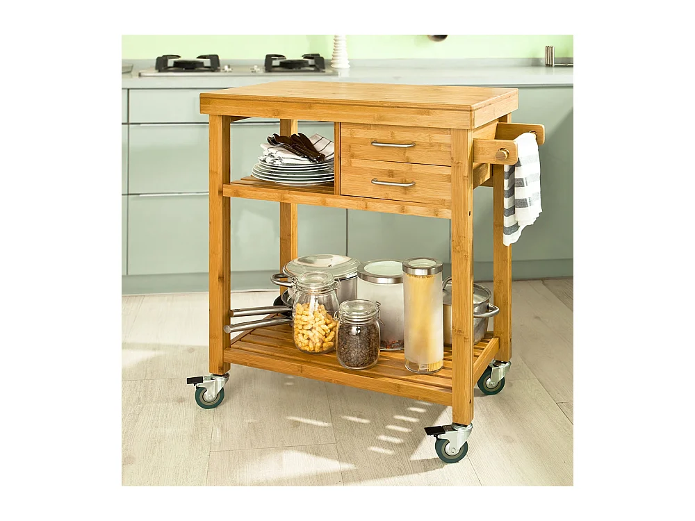 SoBuy Wózek serwisowy z bambusa FKW26-N