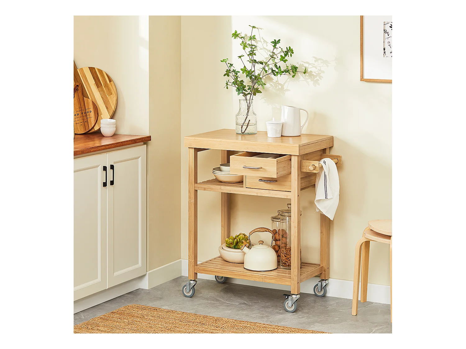 SoBuy Wózek serwisowy z bambusa FKW26-N