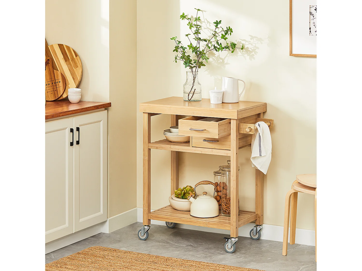 SoBuy armário de cozinha, carrinho de cozinha, carrinho de cozinha com rodas FKW26-N