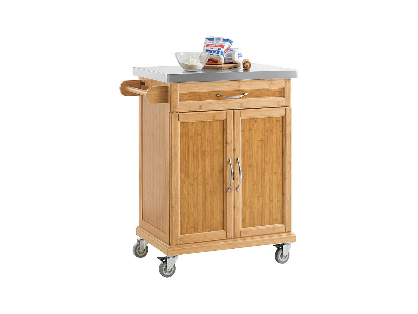 Bambusowy wózek kuchenny z blatem stali FKW13-N