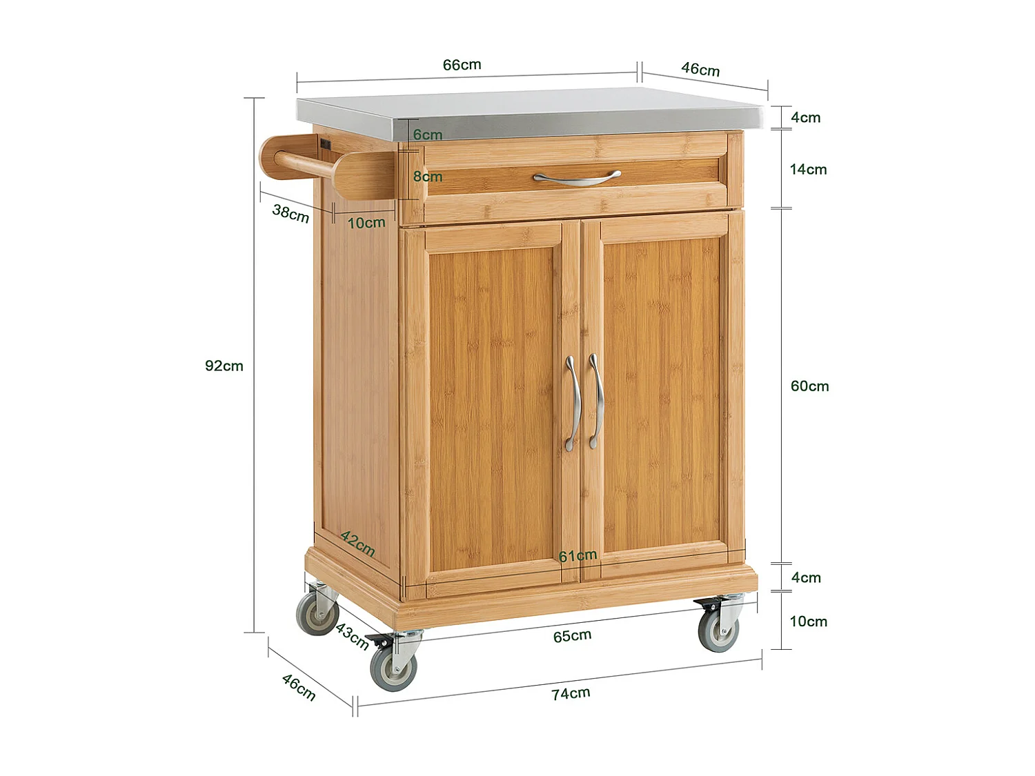 Bambusowy wózek kuchenny z blatem stali FKW13-N