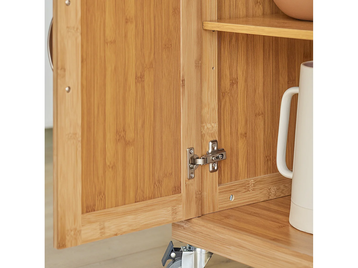 Bambusowy wózek kuchenny z blatem stali FKW13-N