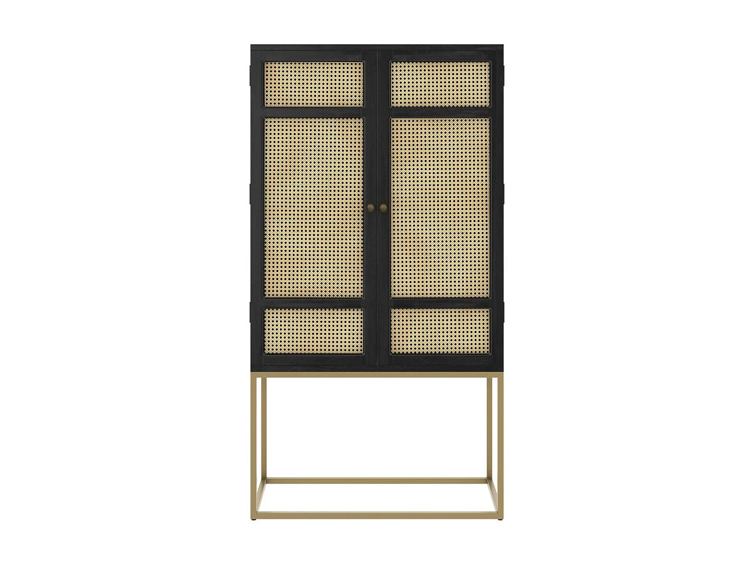 Armoire noire en bois et cannage 2 portes - Shellona