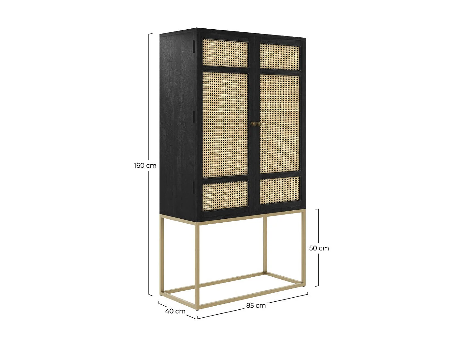 Armoire noire en bois et cannage 2 portes - Shellona