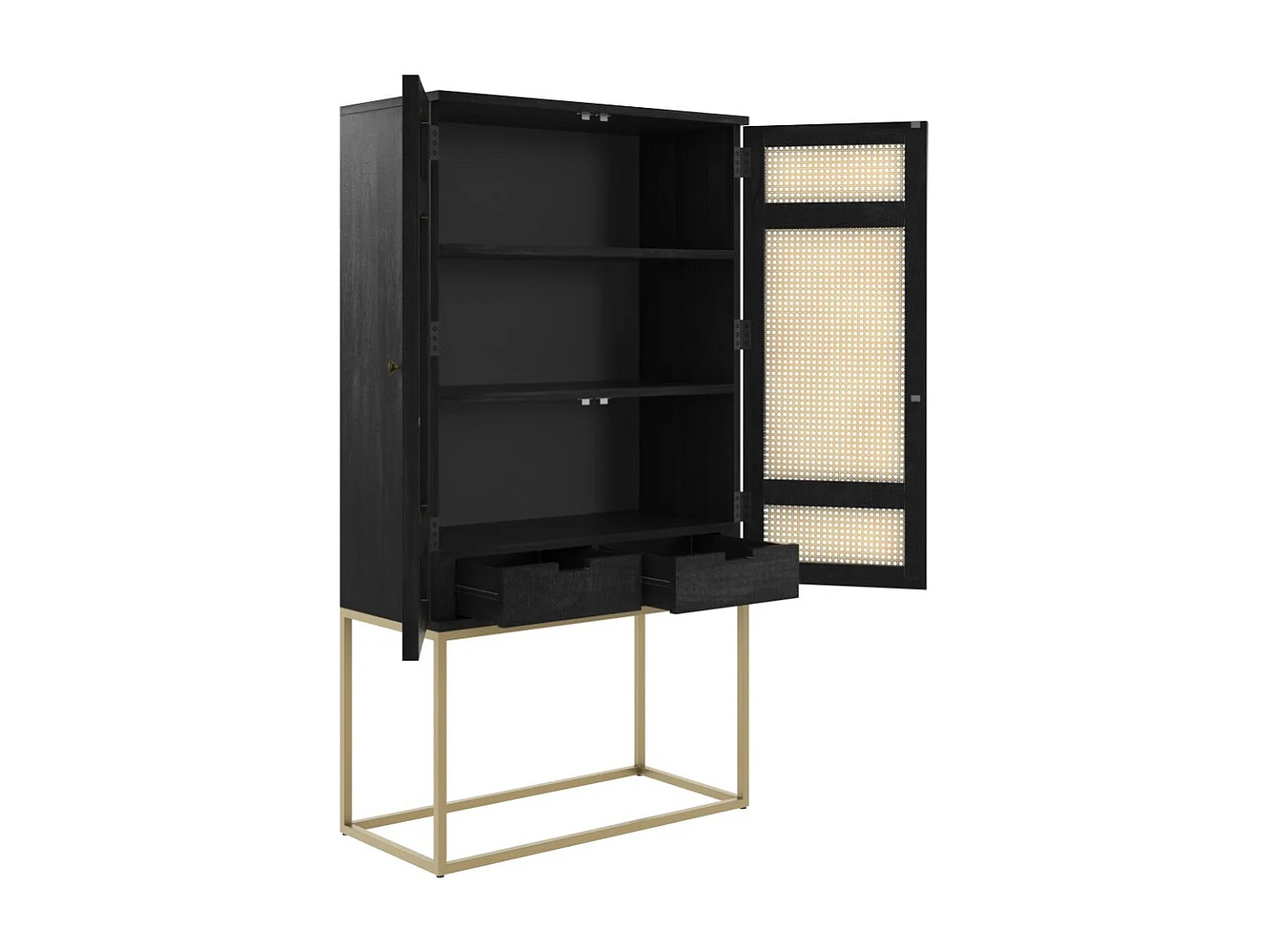 Armoire noire en bois et cannage 2 portes - Shellona