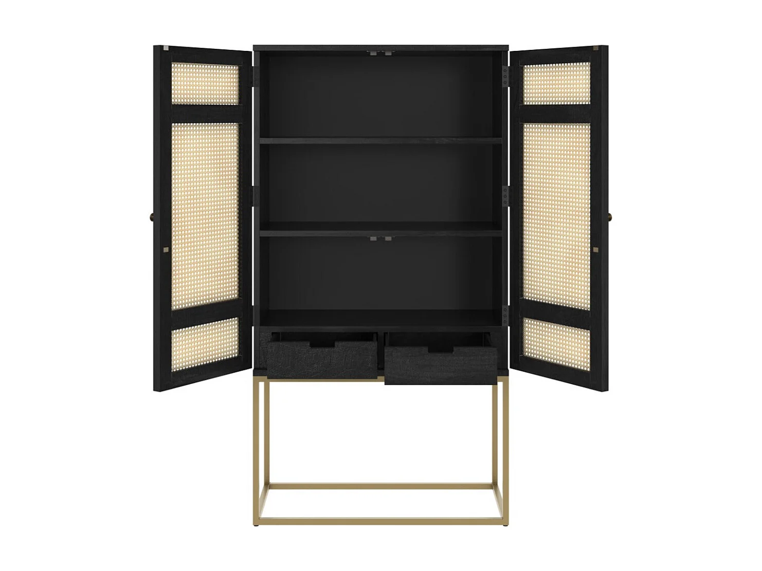 Armoire noire en bois et cannage 2 portes - Shellona