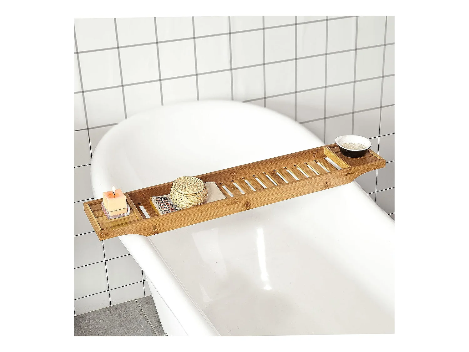Pont De Baignoire En Bambou Porte Savon Et Gel Douche Serviteur De Baignoire, Frg212-n