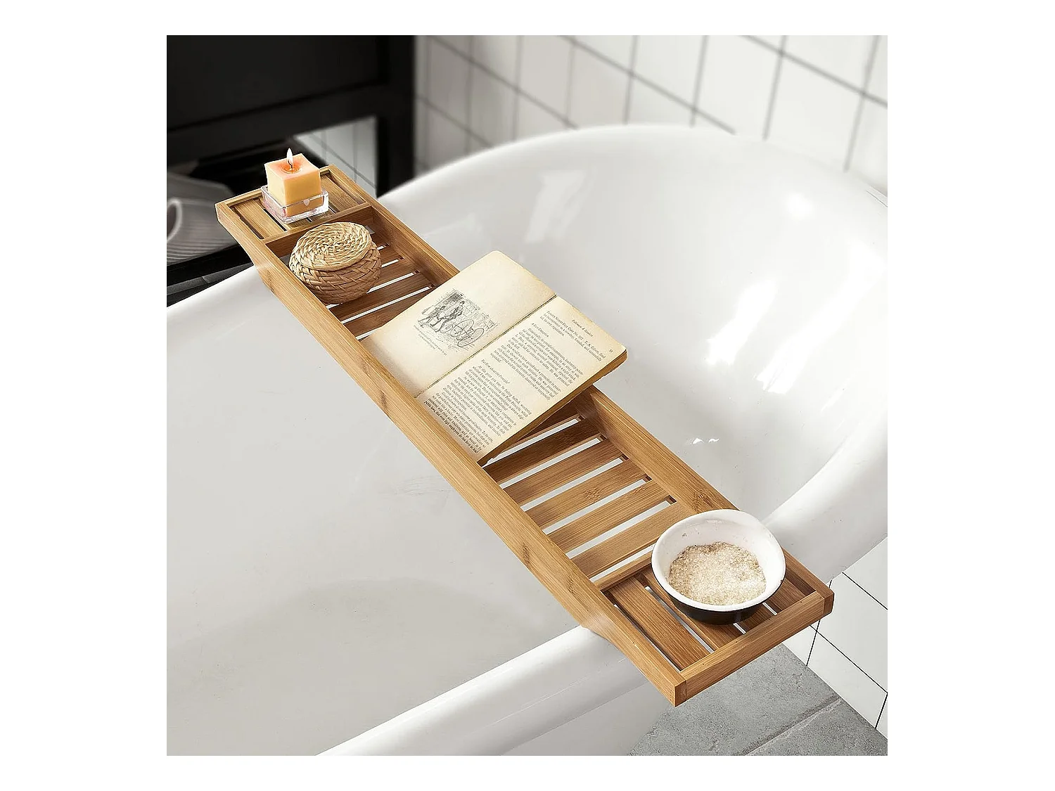 Pont De Baignoire En Bambou Porte Savon Et Gel Douche Serviteur De Baignoire, Frg212-n