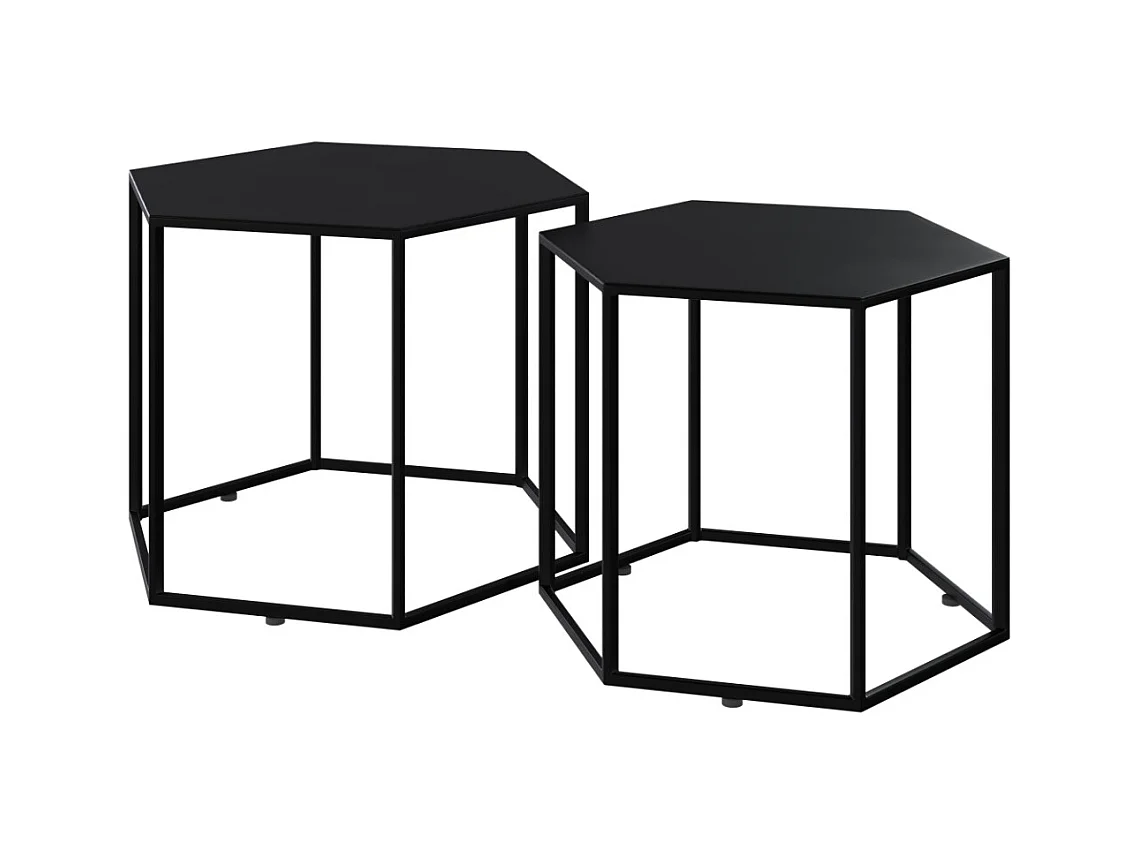 Tables basses hexagonales noires en métal (lot de 2) - Eclipse