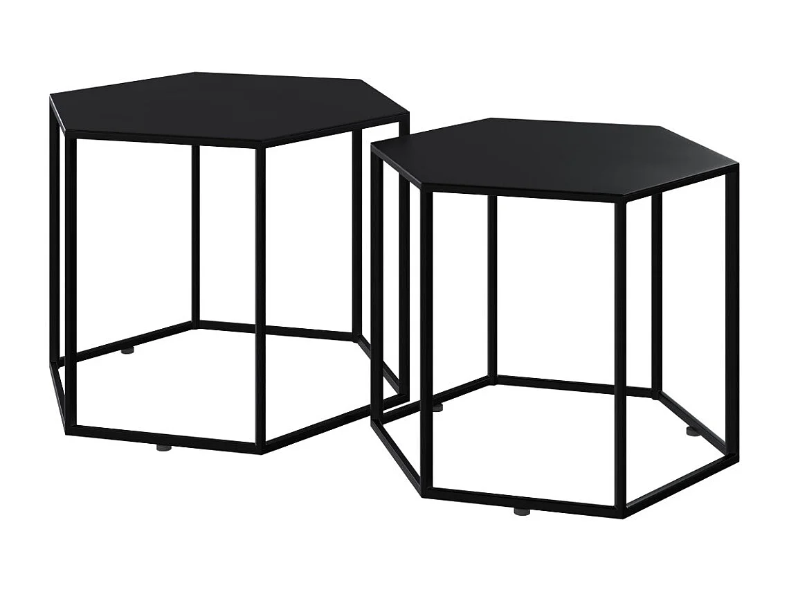Tables basses hexagonales noires en métal (lot de 2) - Eclipse