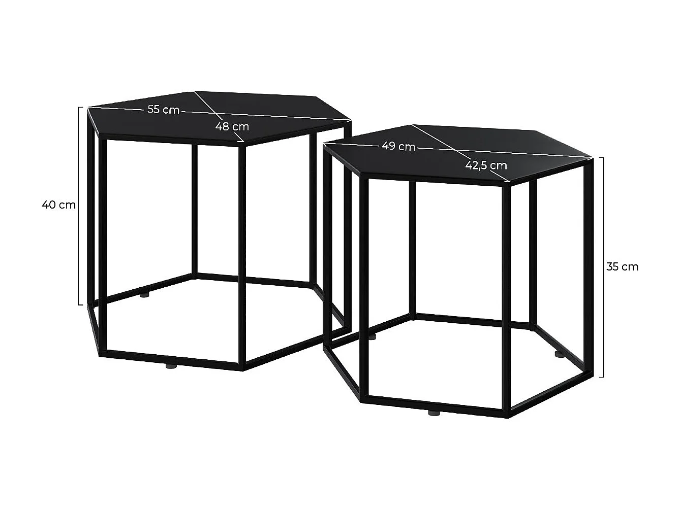 Tables basses hexagonales noires en métal (lot de 2) - Eclipse