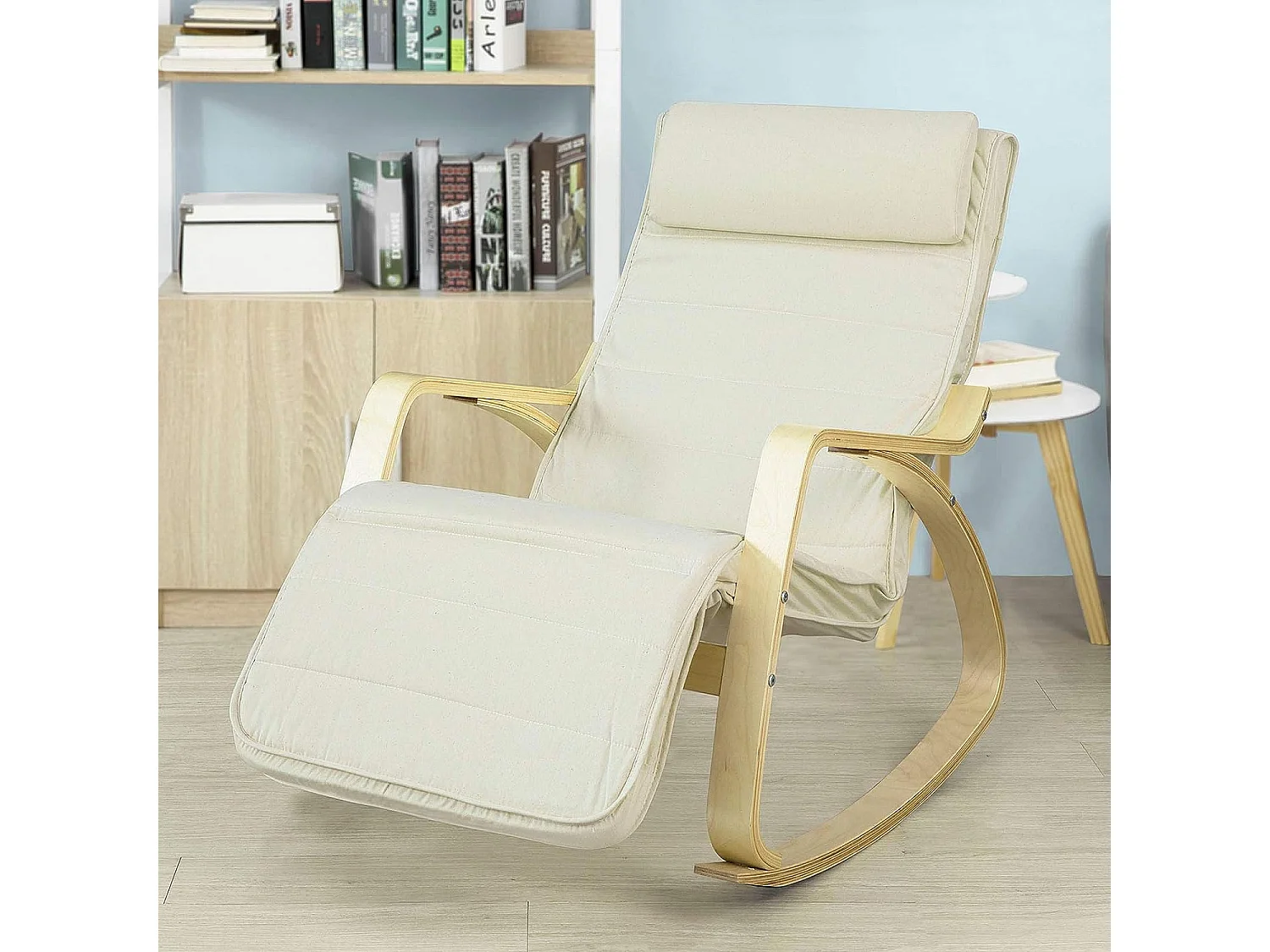 SoBuy Sedia A Dondolo Poltrona Relax Poltroncina Poggia Gambe Regolabile Bianco FST16-W