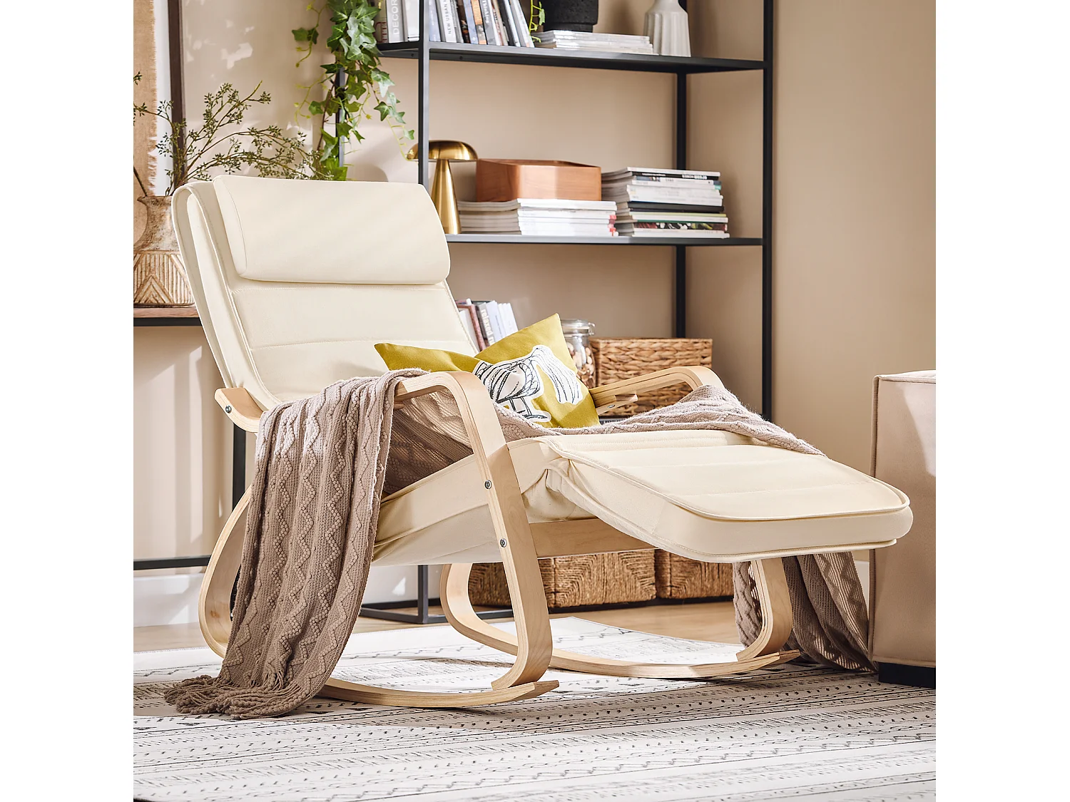 SoBuy Sedia A Dondolo Poltrona Relax Poltroncina Poggia Gambe Regolabile Bianco FST16-W