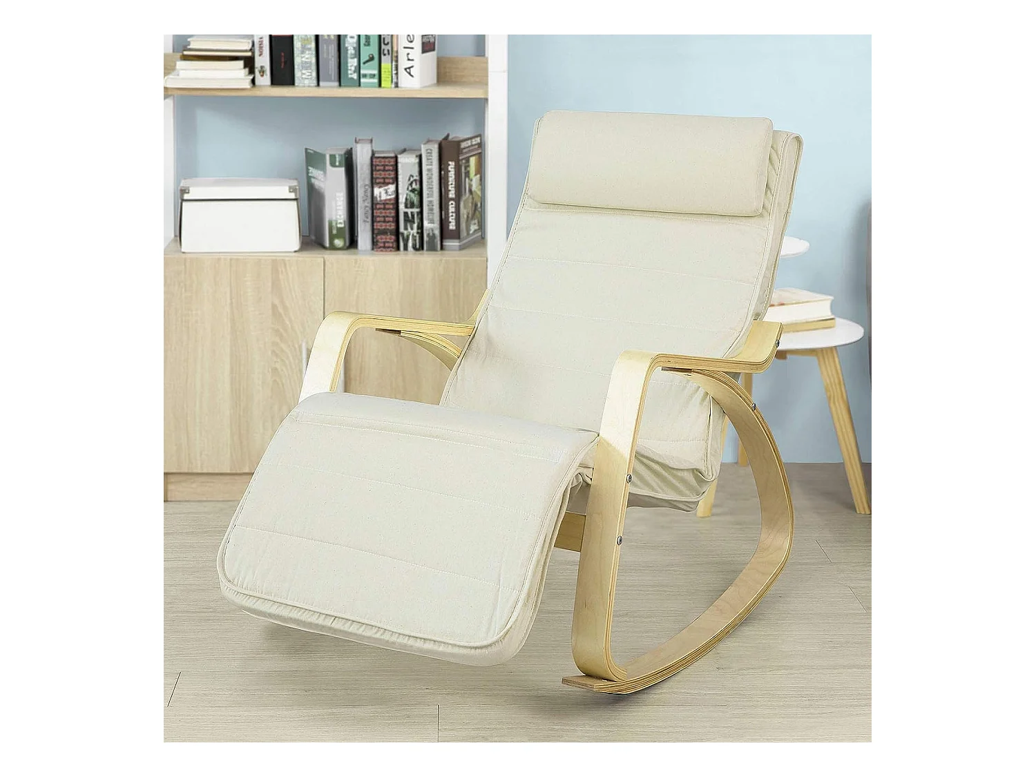 Fauteuil À Bascule Avec Repose-pied Réglable Design Rocking Chair Fauteuil Relax Beige, Fst16-w