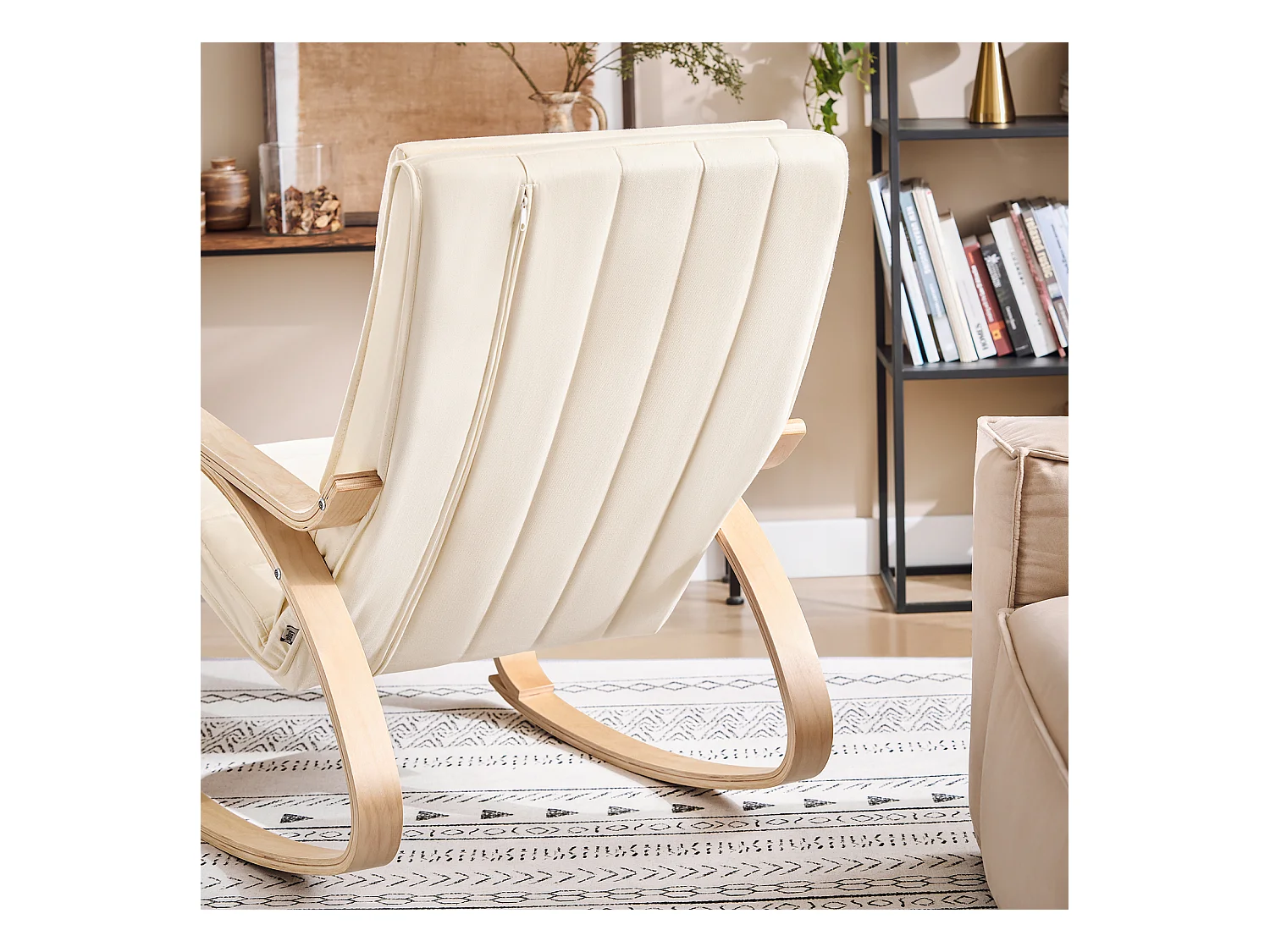 Fauteuil À Bascule Avec Repose-pied Réglable Design Rocking Chair Fauteuil Relax Beige, Fst16-w