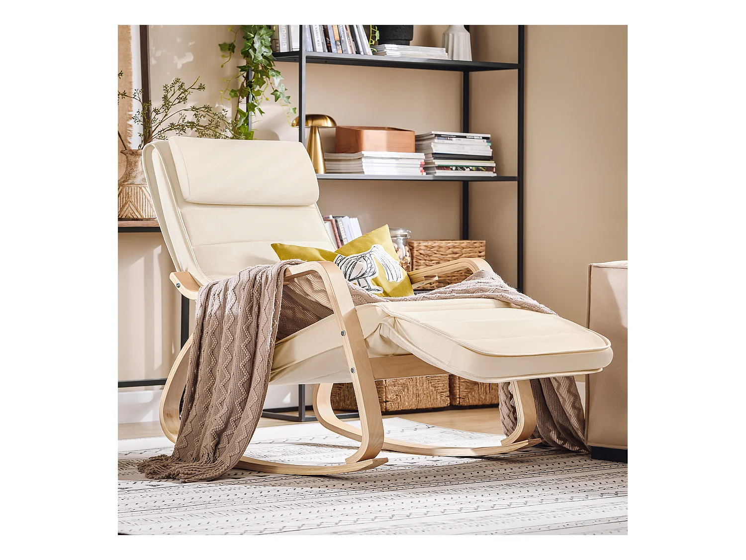 Fauteuil À Bascule Avec Repose-pied Réglable Design Rocking Chair Fauteuil Relax Beige, Fst16-w