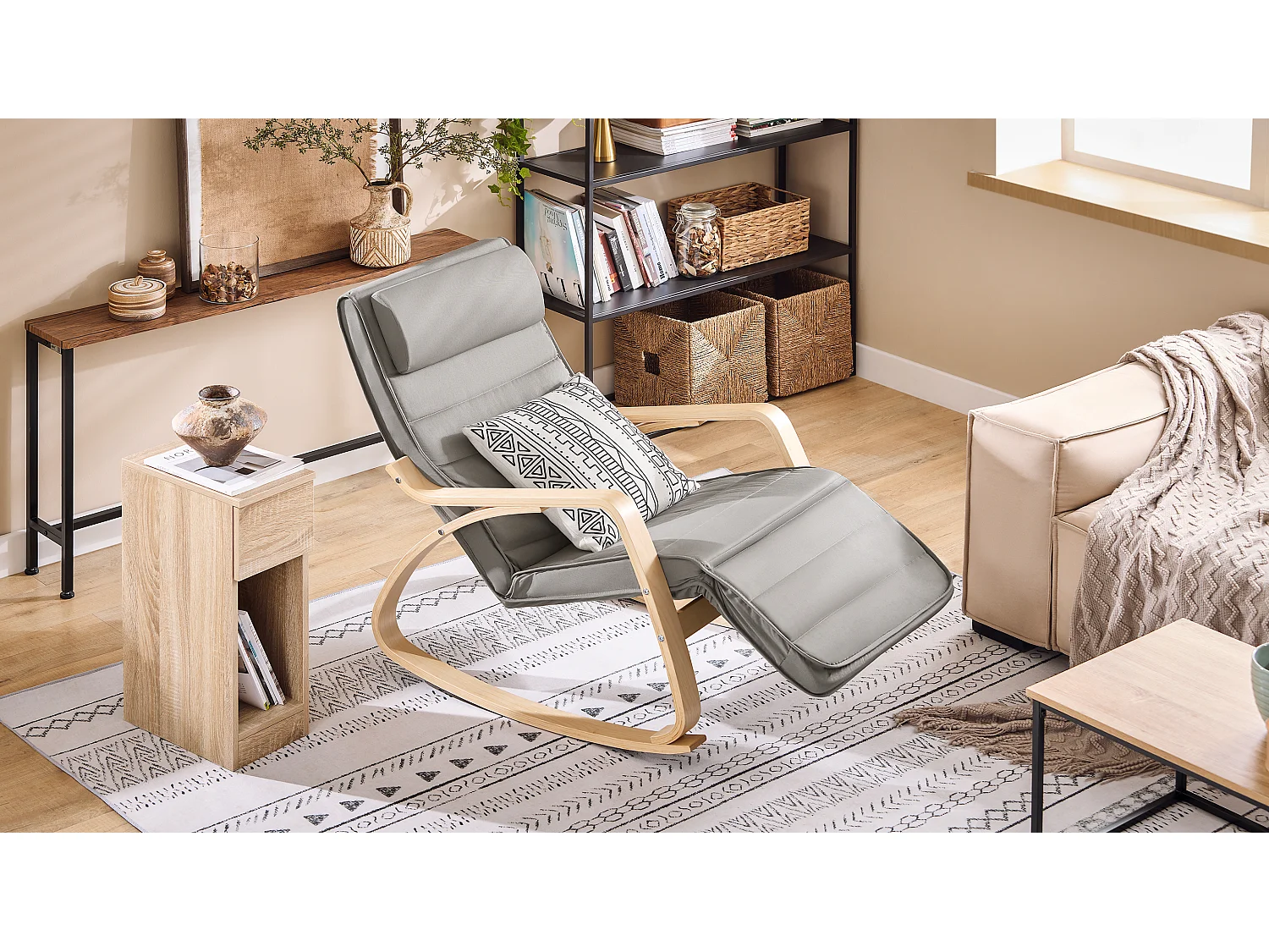 Fauteuil À Bascule Avec Repose-pied Réglable Rocking Chair Fauteuil Relax Gris, Fst16-dg